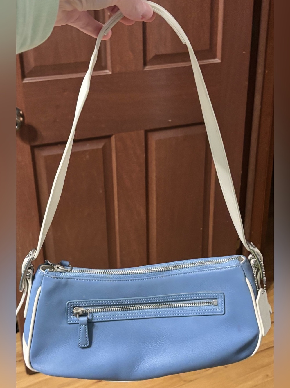 Vintage Y2K Coach Hamptons Spectator Leather Demi Baguette Bag Blue 4447